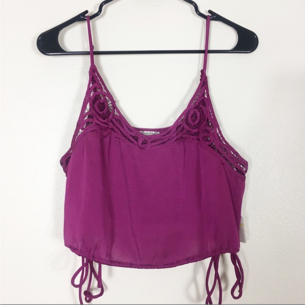 Free People Purple Tie Side Cropped Tank Top
